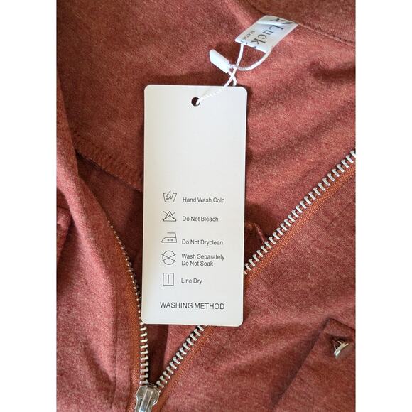 LuckyMore Tunic Top Large Rust Jersey Tab Sleeve Zip Neck Career Casual NEW - Picture 11 of 12